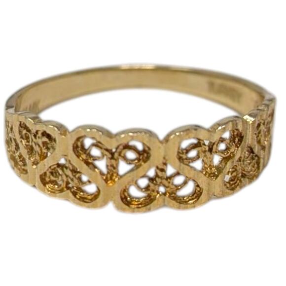 B&M 14K Yellow Gold Filigree Heart Band Ring Size 9 – 1.88g - Picture 1 of 6